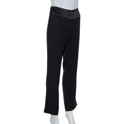 Pre Owned Emporio Armani Black Crepe Tapered Leg Trousers S