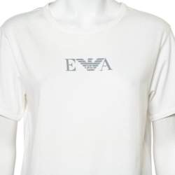 Pre Owned Emporio Armani White Cotton Logo Printed Crewneck T-Shirt L 
