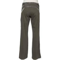 Pre Owned Emporio Armani Military Green Cotton Satin Trim Detail Trousers S