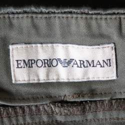Pre Owned Emporio Armani Military Green Cotton Satin Trim Detail Trousers S