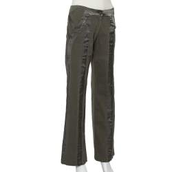 Pre Owned Emporio Armani Military Green Cotton Satin Trim Detail Trousers S