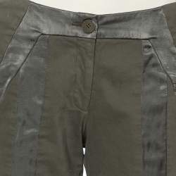 Pre Owned Emporio Armani Military Green Cotton Satin Trim Detail Trousers S