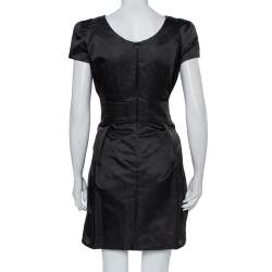 Pre Owned Emporio Armani Black Wool Pleated Mini Dress M
