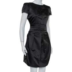 Pre Owned Emporio Armani Black Wool Pleated Mini Dress M