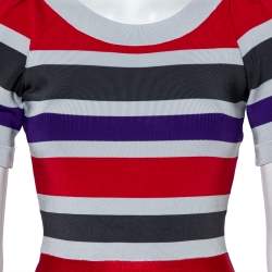 Pre Owned Emporio Armani Multicolor Striped Knit Puff Sleeve Mini Dress S