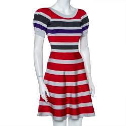 Pre Owned Emporio Armani Multicolor Striped Knit Puff Sleeve Mini Dress S