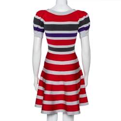 Pre Owned Emporio Armani Multicolor Striped Knit Puff Sleeve Mini Dress S