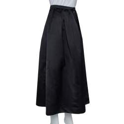 Pre Owned Emporio Armani Black Satin Pleated Midi Skirt S
