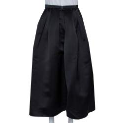 Pre Owned Emporio Armani Black Satin Pleated Midi Skirt S