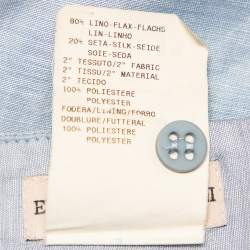 Pre Owned Emporio Armani Blue Linen & Silk Floral Applique Trim Detail Midi Skirt M