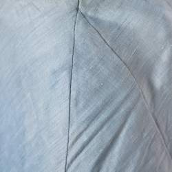 Pre Owned Emporio Armani Blue Linen & Silk Floral Applique Trim Detail Midi Skirt M