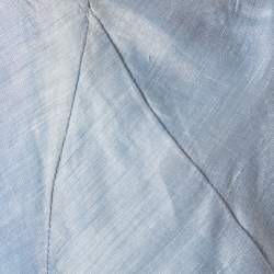 Pre Owned Emporio Armani Blue Linen & Silk Floral Applique Trim Detail Midi Skirt M