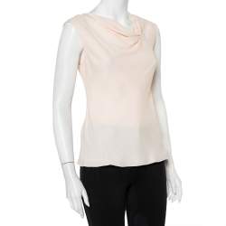 Pre Owned Emporio Armani Pink Textured Crepe Draped Sleeveless Top S