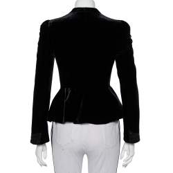 Pre Owned Emporio Armani Vintage Black Velvet Embellished Detail Button Front Blazer S