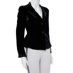 Pre Owned Emporio Armani Vintage Black Velvet Embellished Detail Button Front Blazer S