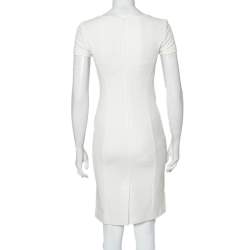 Pre Owned Emporio Armani White Stretch Knit Short Sleeve Sheath Dress S