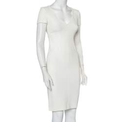 Pre Owned Emporio Armani White Stretch Knit Short Sleeve Sheath Dress S