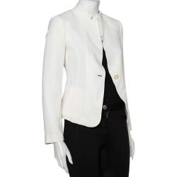 Pre Owned Emporio Armani White Crepe Button Front Blazer S