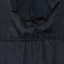 Pre Owned Emporio Armani Dark Green Silk Ruffle Detail Sleeveless Top M