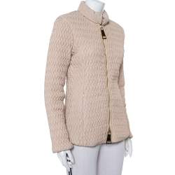 Pre Owned Emporio Armani Beige Quilted Synthetic Zip Front Jacket M