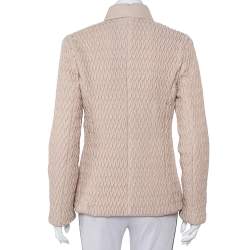 Pre Owned Emporio Armani Beige Quilted Synthetic Zip Front Jacket M