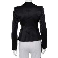 Pre Owned Emporio Armani Black Sateen Pleated Collar Detail Button Front Blazer M