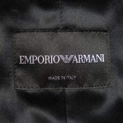Pre Owned Emporio Armani Black Sateen Pleated Collar Detail Button Front Blazer M