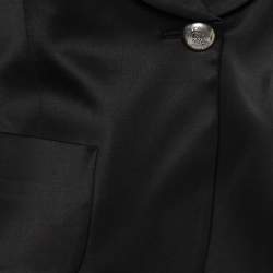 Pre Owned Emporio Armani Black Sateen Pleated Collar Detail Button Front Blazer M