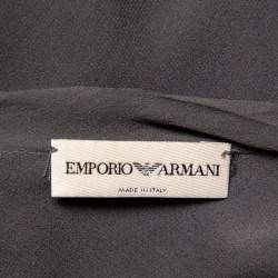 Pre Owned Emporio Armani Charcoal Grey Silk Neck Tie Detail Smocked Top S