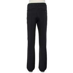 Pre Owned Emporio Armani Black Crepe Side Strip Detail Straight Leg Trousers M