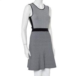 Pre Owned Emporio Armani Monochrome Patterned Knit Skater Dress S