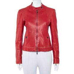 Emporio Armani Red Leather Zip Front Jacket M Emporio Armani | TLC
