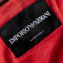 Pre Owned Emporio Armani Red Leather Zip Front Jacket M