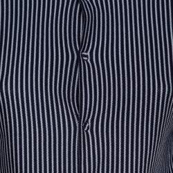 Pre Owned Emporio Armani Navy Blue Striped Cotton Knit Button Front Shirt S