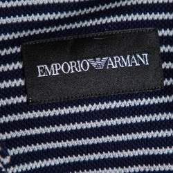 Pre Owned Emporio Armani Navy Blue Striped Cotton Knit Button Front Shirt S