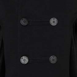 Pre Owned Emporio Armani Black Knit & Velvet Paneled Double Breasted Short Coat M