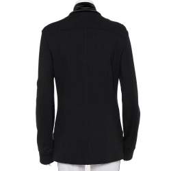 Pre Owned Emporio Armani Black Knit & Velvet Paneled Double Breasted Short Coat M