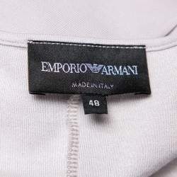 Pre Owned Emporio Armani Grey Knit Draped Detail Long Sleeve Top L