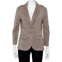 Pre Owned Emporio Armani Beige Modal Knit Button Front Lightweight Blazer M