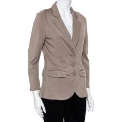 Pre Owned Emporio Armani Beige Modal Knit Button Front Lightweight Blazer M