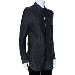 Pre Owned Emporio Armani Black Striped Knit Long Sleeve Shirt M