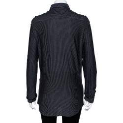 Pre Owned Emporio Armani Black Striped Knit Long Sleeve Shirt M