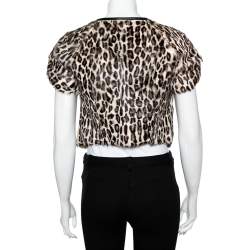 Pre Owned Emporio Armani Brown Animal Printed Fur Button Front Shrug S