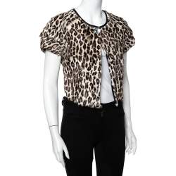 Pre Owned Emporio Armani Brown Animal Printed Fur Button Front Shrug S