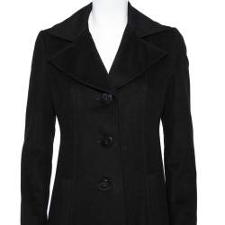 Pre Owned Emporio Armani Black Cashmere Button Front Coat S