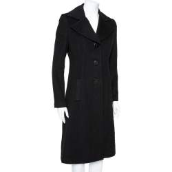Pre Owned Emporio Armani Black Cashmere Button Front Coat S