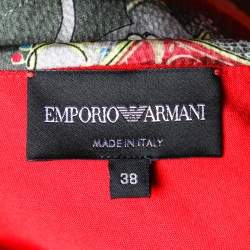 Pre Owned Emporio Armani Red Jersey Playful Elephant Print Silk Paneled Top S