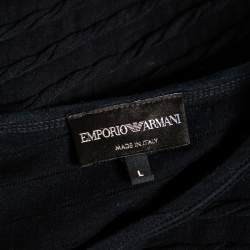 Pre Owned Emporio Armani Navy Blue Twisted Stripe Detail Cotton T-Shirt L