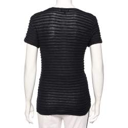 Pre Owned Emporio Armani Navy Blue Twisted Stripe Detail Cotton T-Shirt L