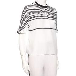 Pre Owned Emporio Armani White Cotton & Silk Striped Detail T-Shirt L
